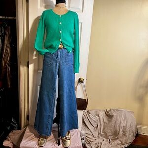 New Anthropologie HWR Women’s Angora Fur Retro Green Crop Deer Lined Cardigan S